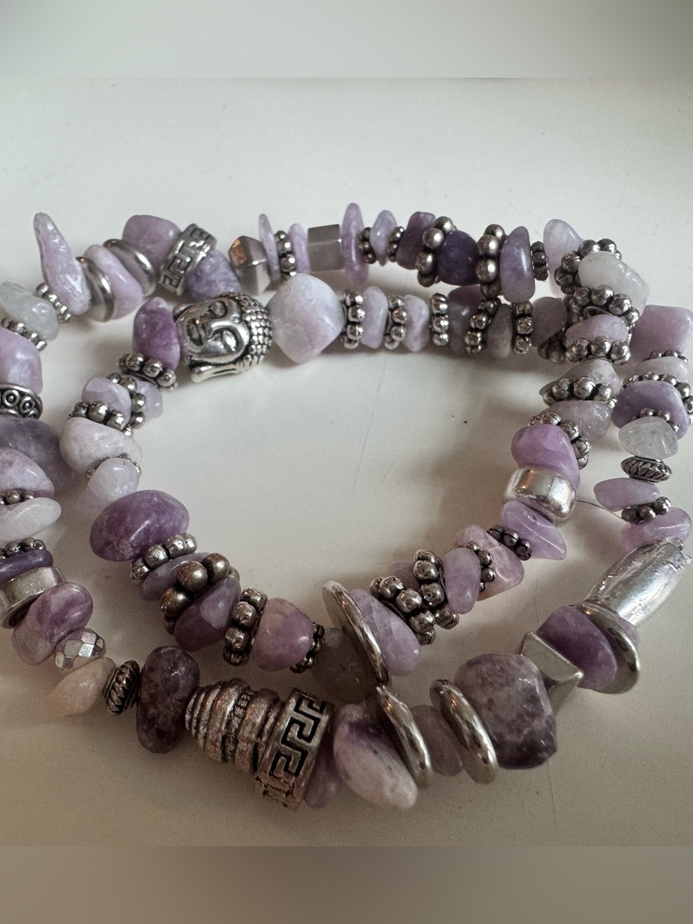 Lavender Quartz & Silver Accent Double Wrap Stretchy Bracelet - Picture 2 of 2